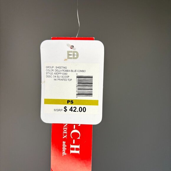 EMILY DANIELS NEW Scoop Neck Printed Top Womens PS Tropical 3/4 Sleeve Stretch - Picture 5 of 6